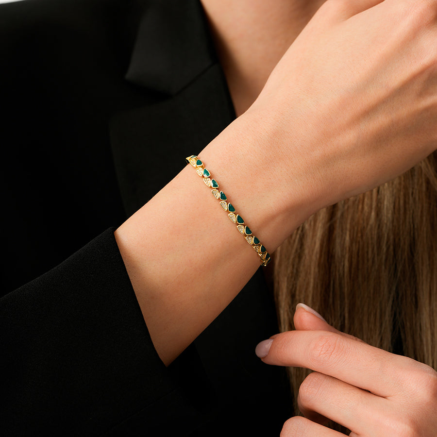 Gold Green Enamel Stone Bracelet