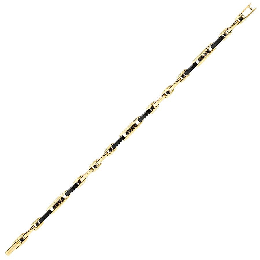 Gold Onxy Stone Detailed Men's Chain Bracelet
