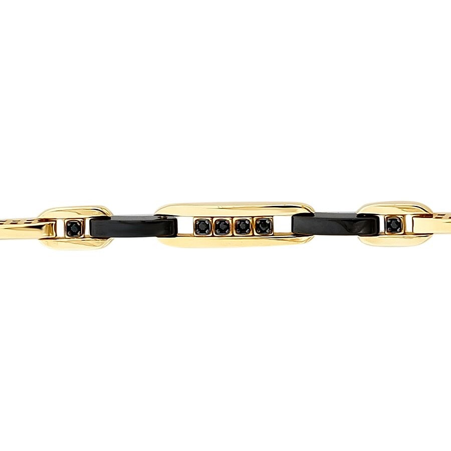 Gold Onxy Stone Detailed Men's Chain Bracelet