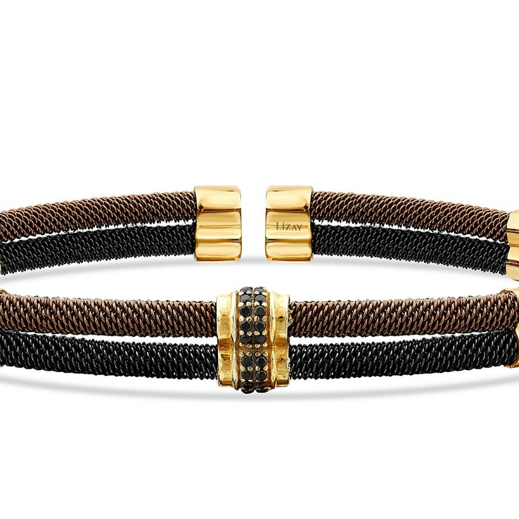 Gold Double Row Stone Detailed Men's Bracelet