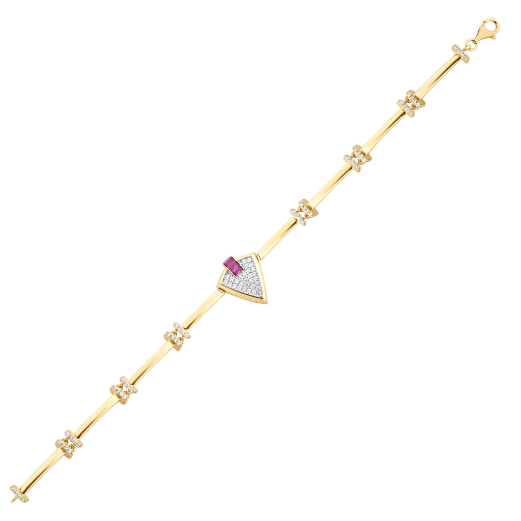 Gold Fuchsia Stone Triangle Trend Bracelet