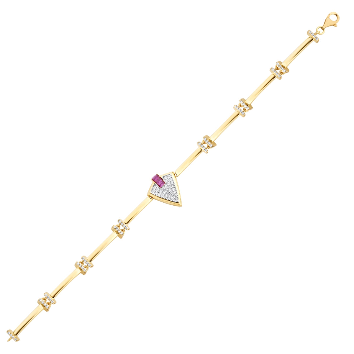 Gold Fuchsia Stone Triangle Trend Bracelet