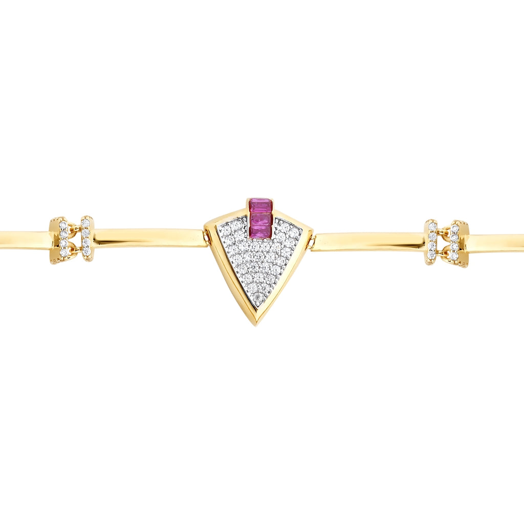 Gold Fuchsia Stone Triangle Trend Bracelet