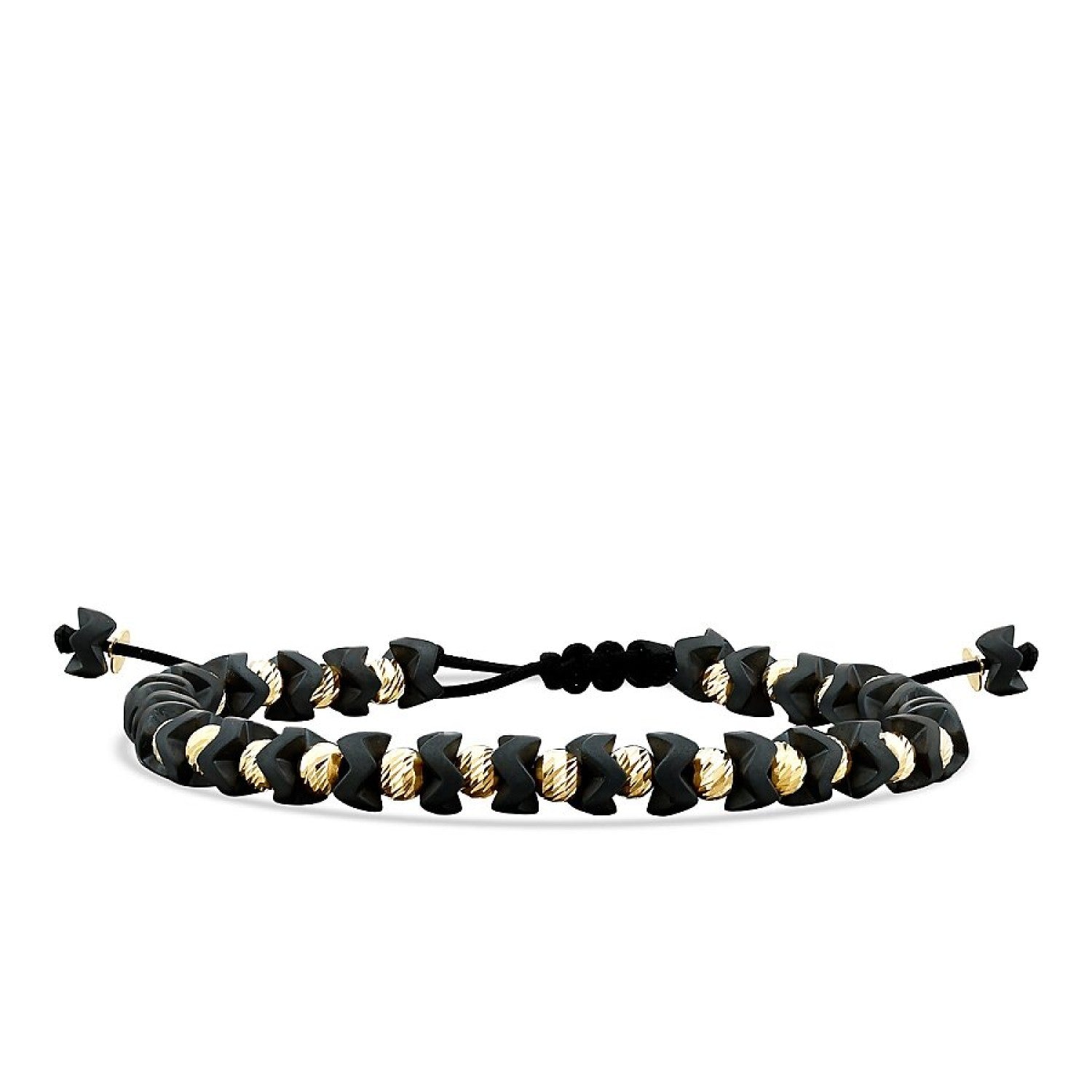 Gold Bead Detailed Black Men's Bracelet