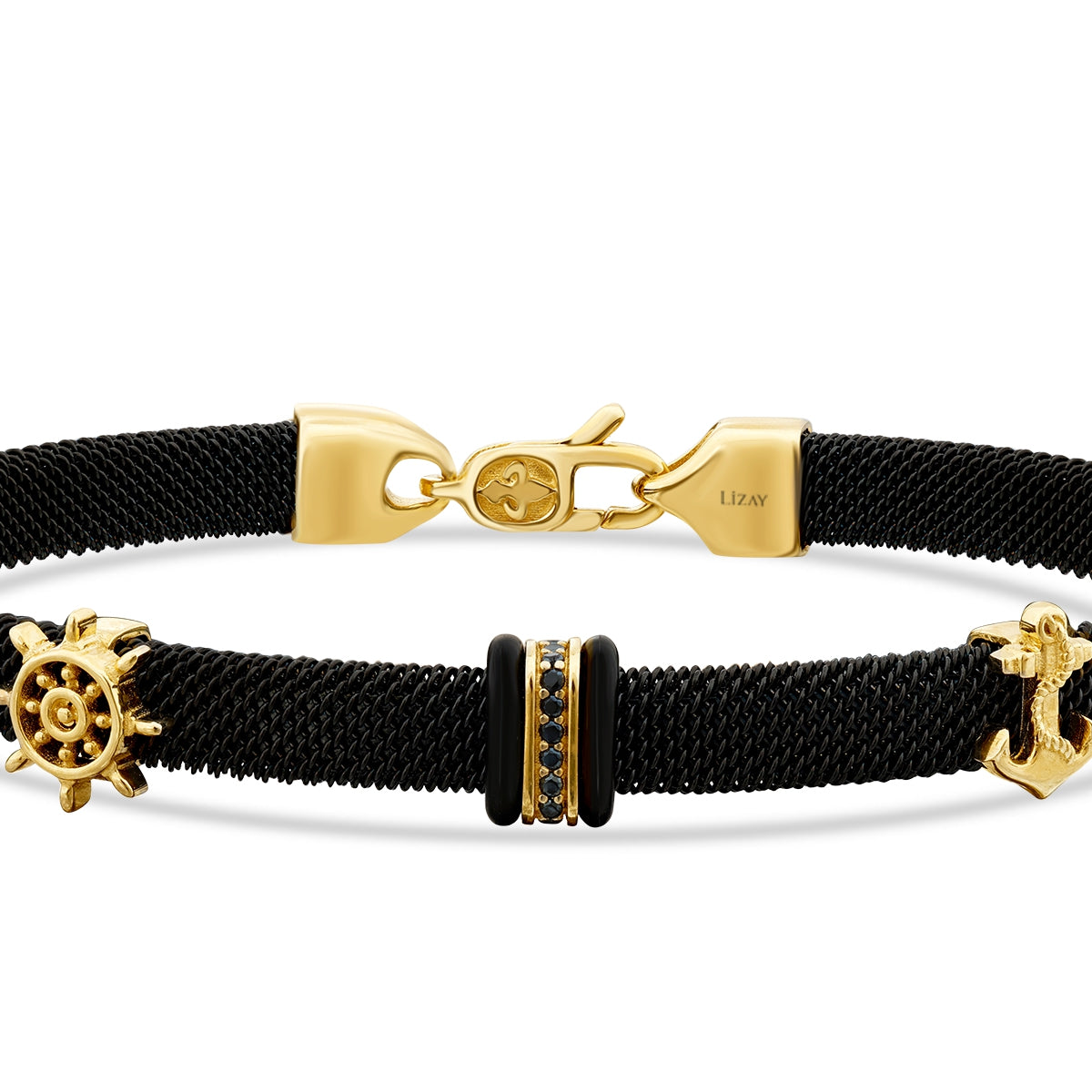 Gold Anchor and Rudder Detailed Men's Bracelet