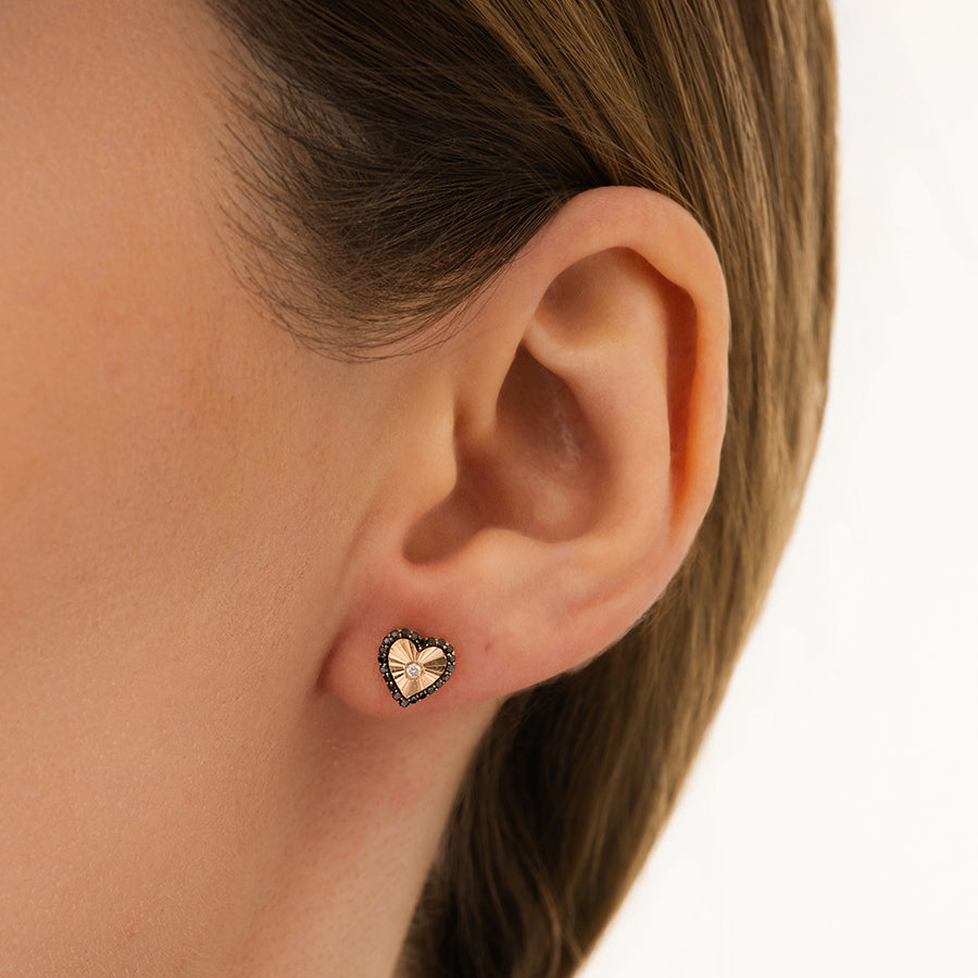 0.26 Carat Diamond Black Stone Heart Earring