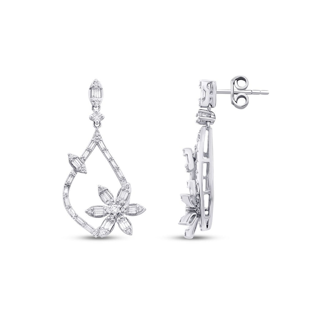0.80 Carat Diamond Baguette Flower Earrings