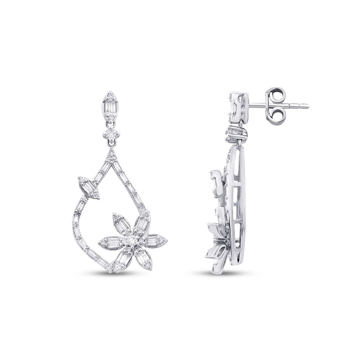 0.80 Carat Diamond Baguette Flower Earrings
