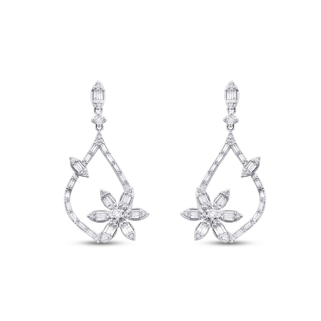 0.80 Carat Diamond Baguette Flower Earrings