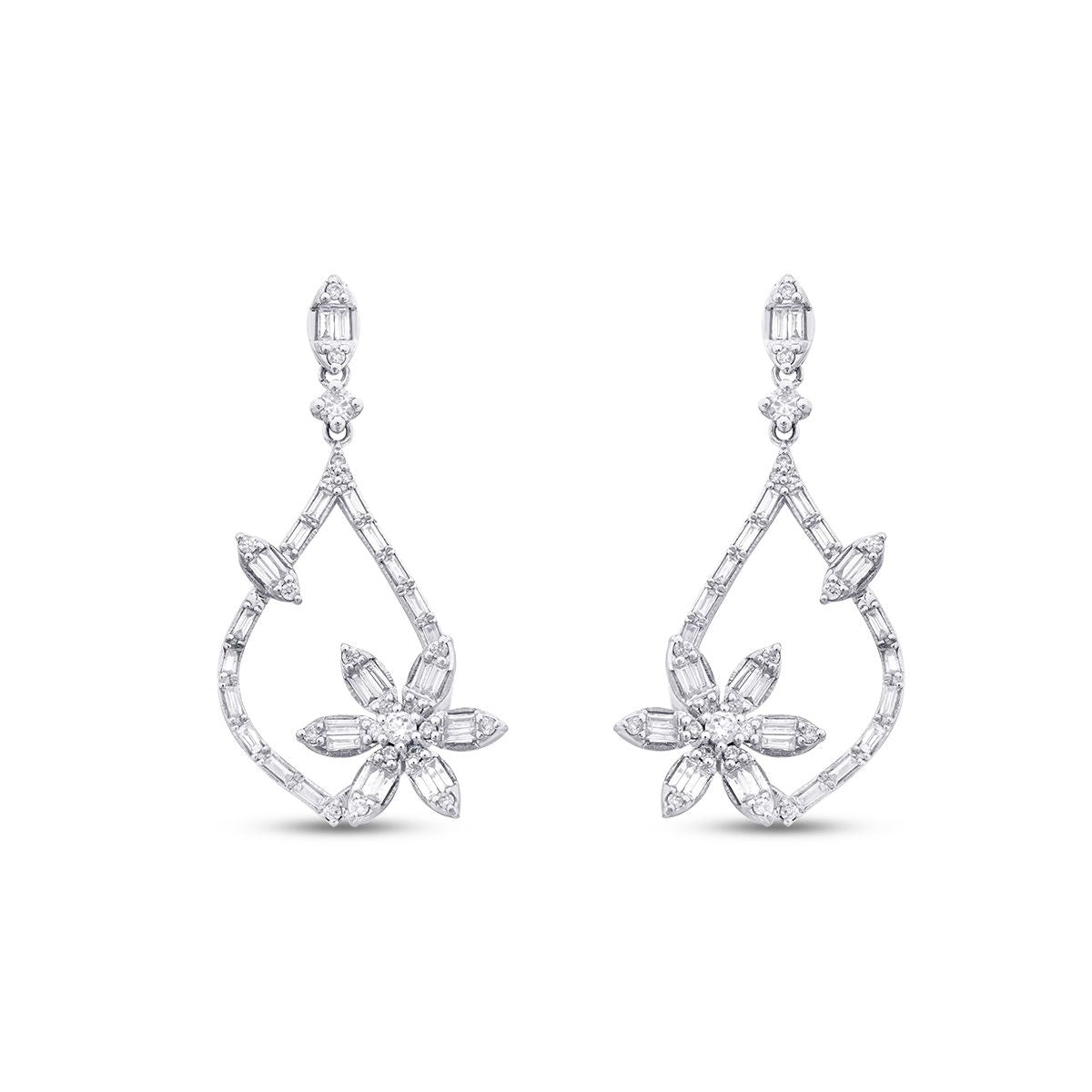 0.80 Carat Diamond Baguette Flower Earrings
