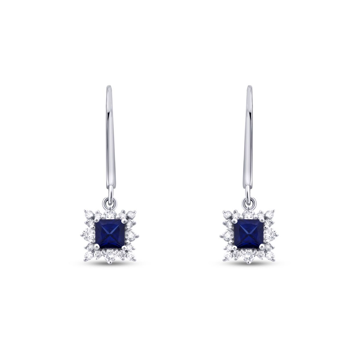 0.80 Carat Diamond Square Sapphire Earrings