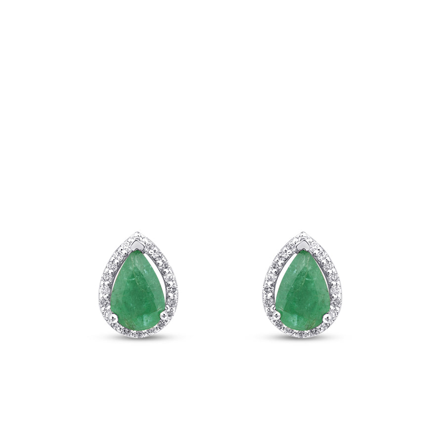 0.92 Carat Diamond Pear Emerald Earrings