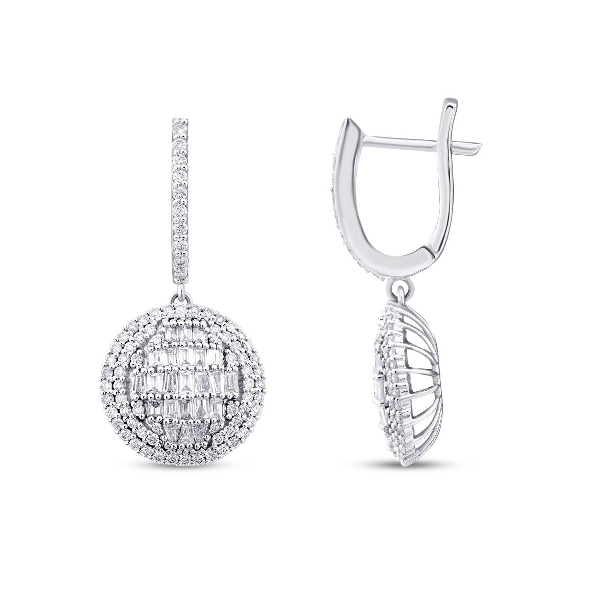 1.12 Carat Diamond Baguette Stone Round Earring
