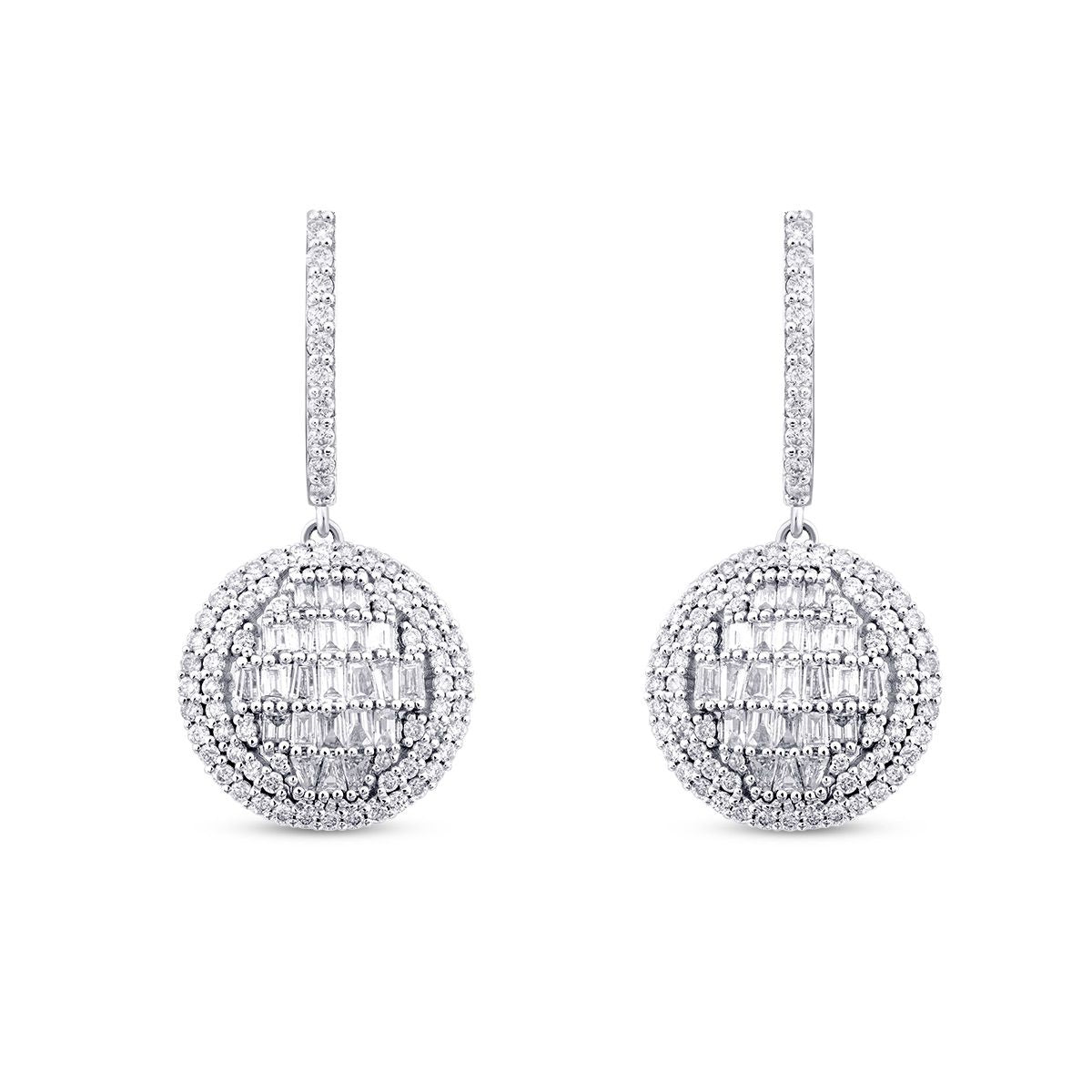 1.12 Carat Diamond Baguette Stone Round Earring