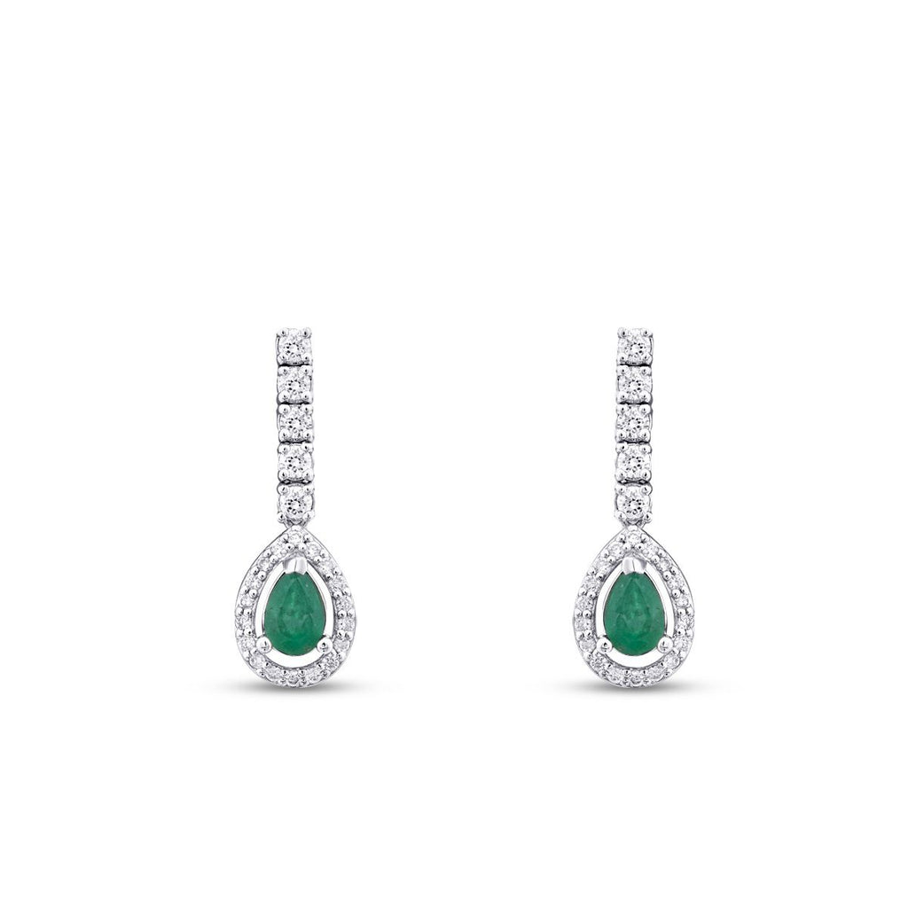 1.40 Carat Diamond Pear Emerald Earrings