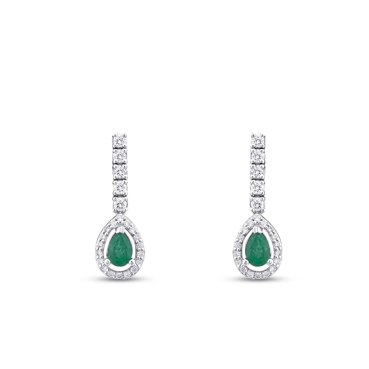 1.40 Carat Diamond Pear Emerald Earrings