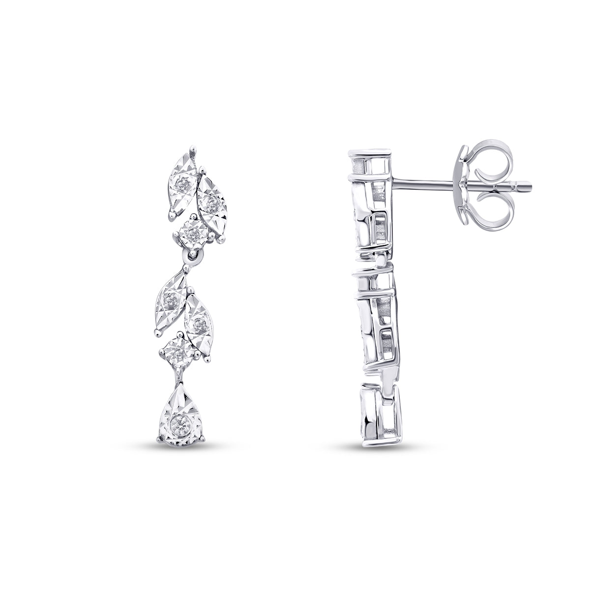 0.08 Carat Diamond Stone Leaf Earring