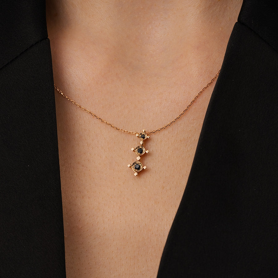 0.09 Carat Black Stone Tria Necklace