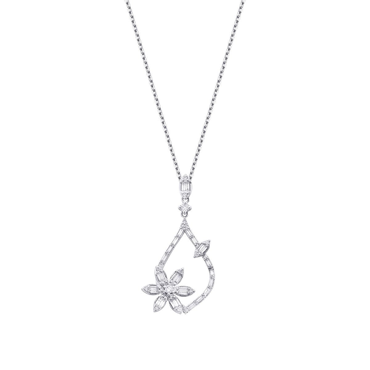 0.62 Carat Diamond Baguette Flower Necklace