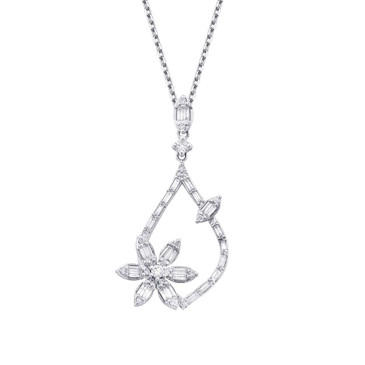 0.62 Carat Diamond Baguette Flower Necklace