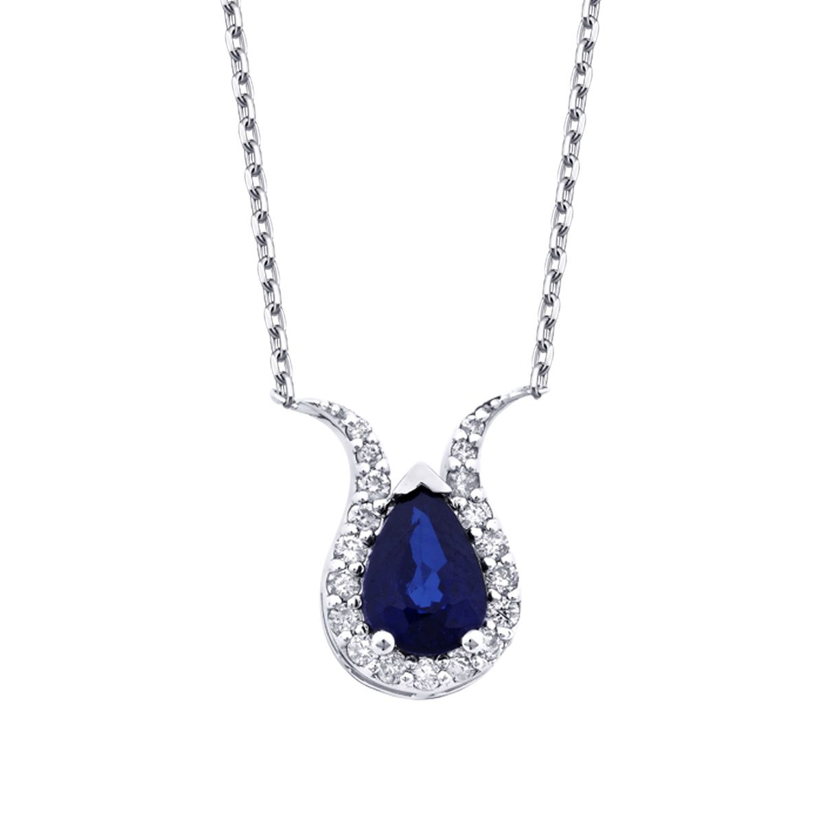 0.97 Carat Diamond Sapphire Pear Necklace