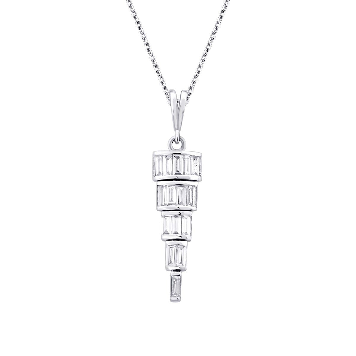 0.32 Carat Diamond Baguette Stone Dangle Necklace