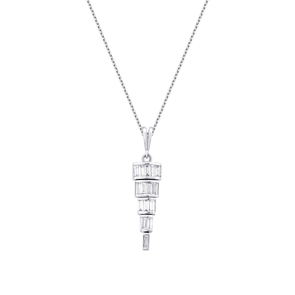 0.32 Carat Diamond Baguette Stone Dangle Necklace