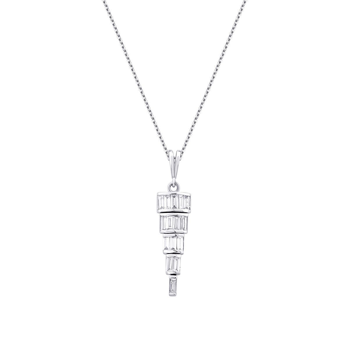 0.32 Carat Diamond Baguette Stone Dangle Necklace