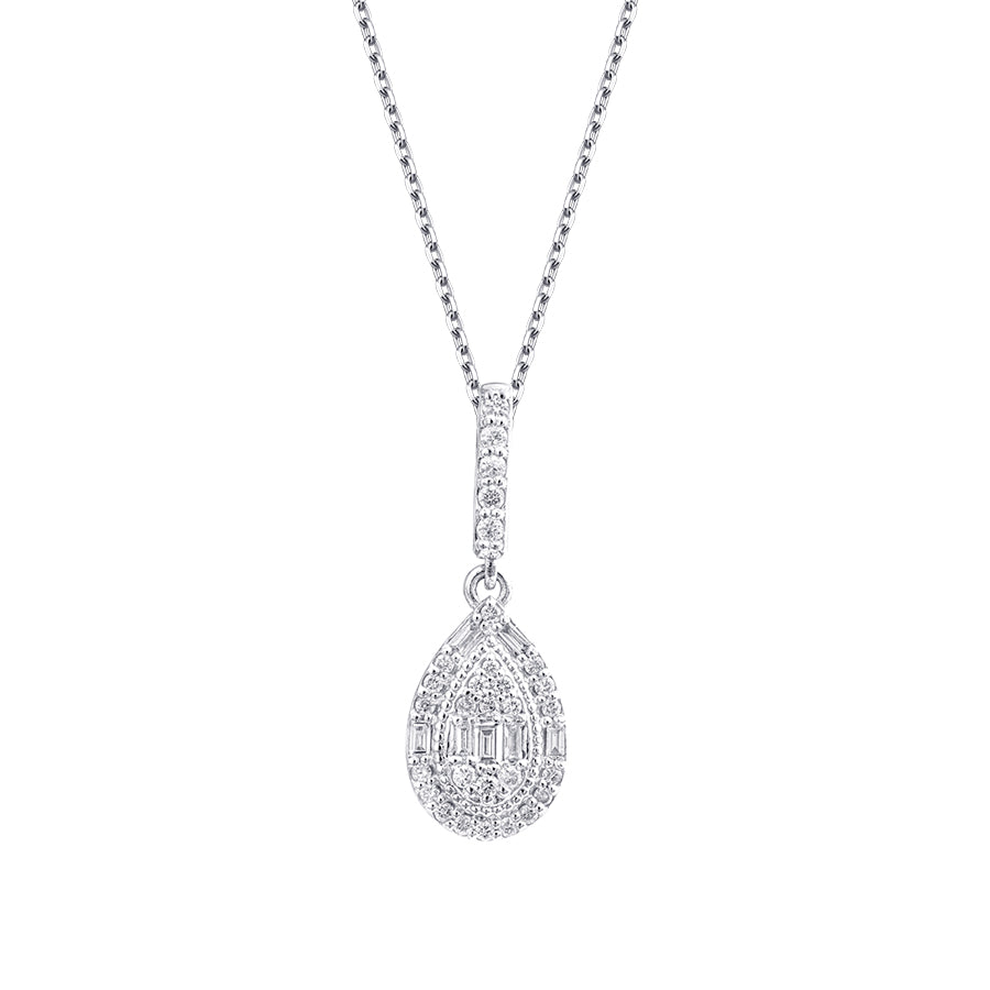 0.39 Carat Diamond Baguette Pear Necklace
