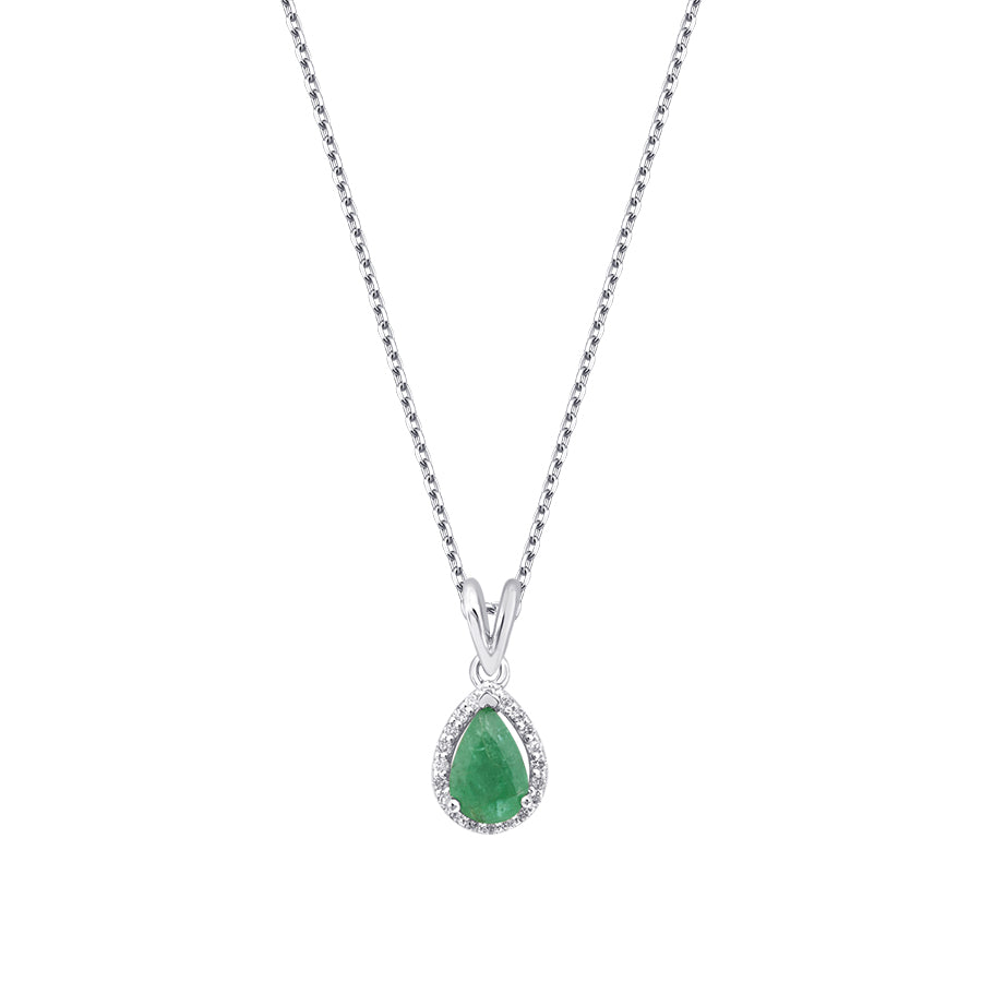 1.76 Carat Diamond Pear Emerald Necklace