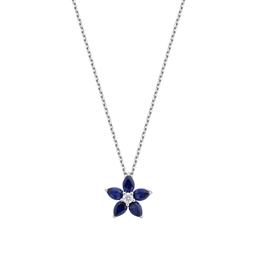 0.62 Carat Diamond Pear Sapphire Flower Necklace