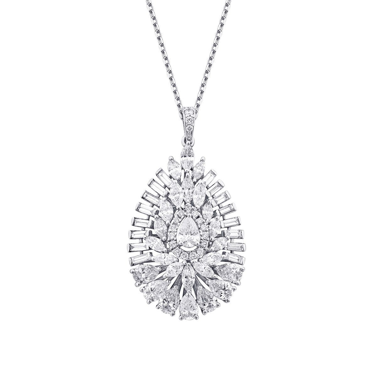 2.40 Carat Diamond Baguette Stone Pear Necklace