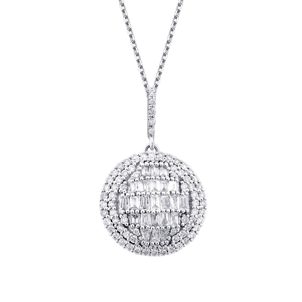 0.51 Carat Diamond Baguette Stone Round Necklace