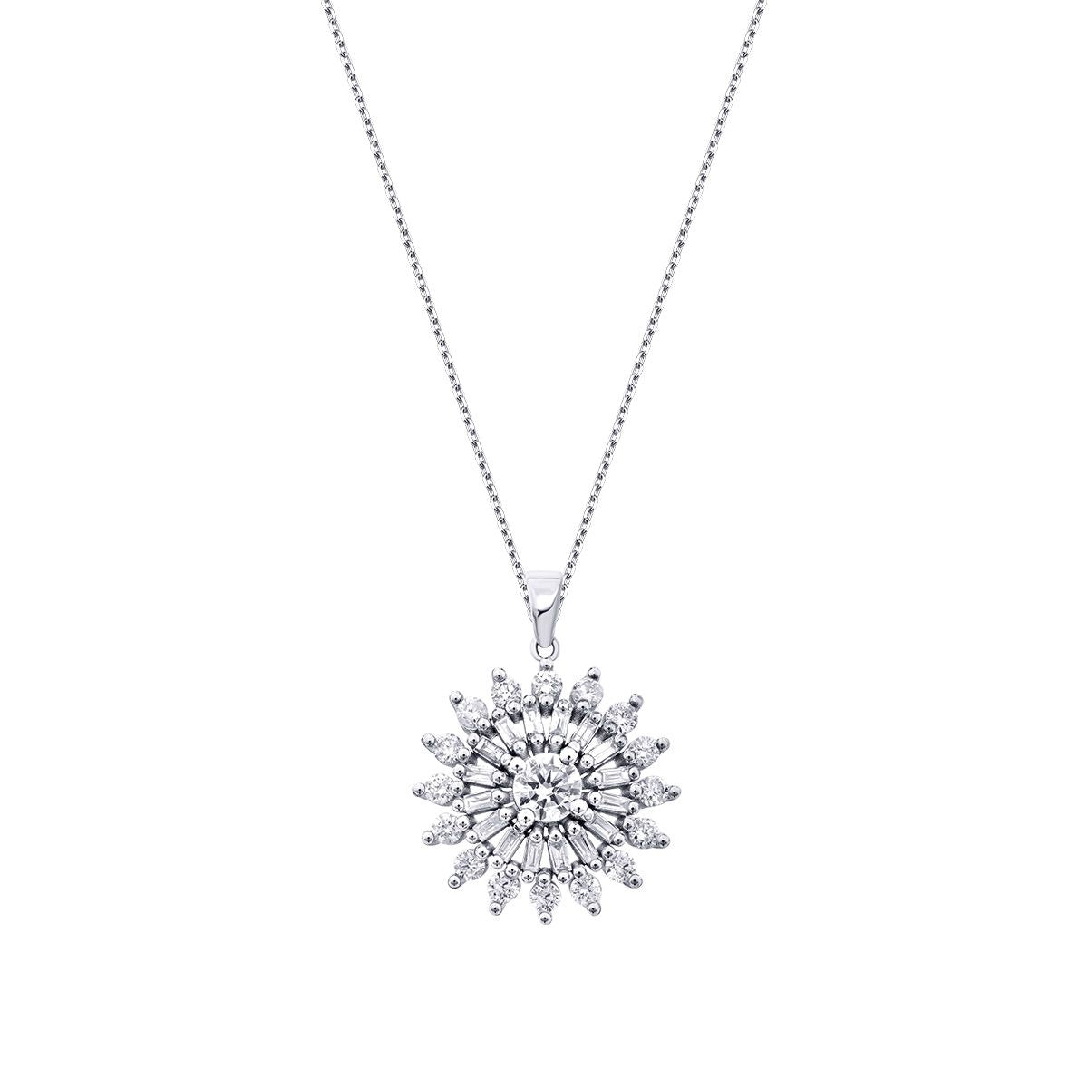 0.97 Carat Diamond Baguette Sun Necklace