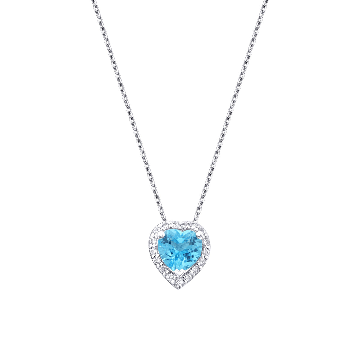 0.61 Carat Diamond Blue Topaz Heart Necklace