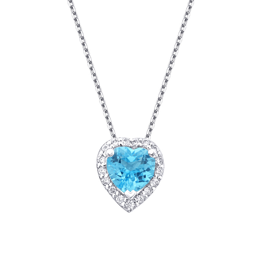 0.61 Carat Diamond Blue Topaz Heart Necklace