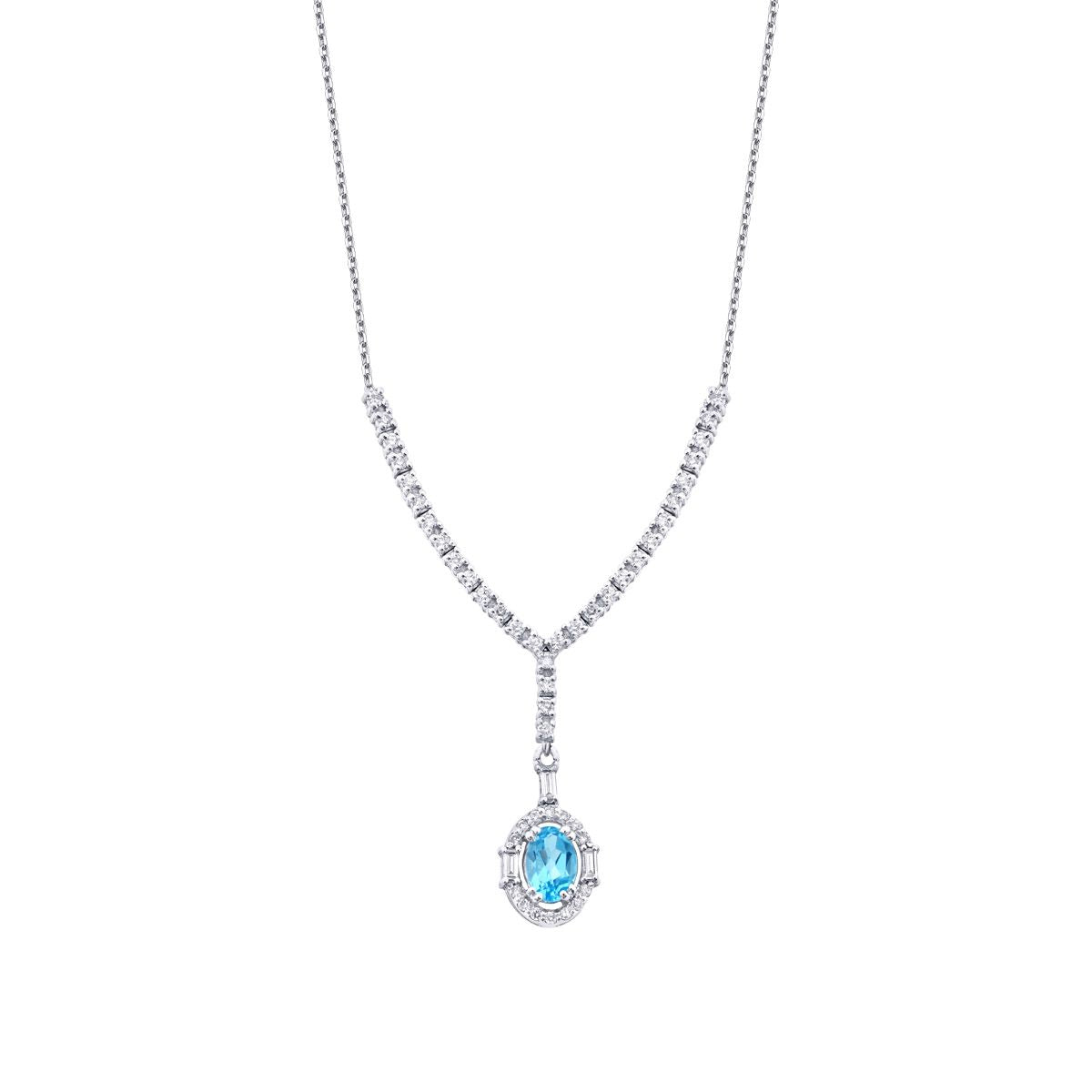 0.98 Carat Diamond Blue Topaz Baguette Necklace