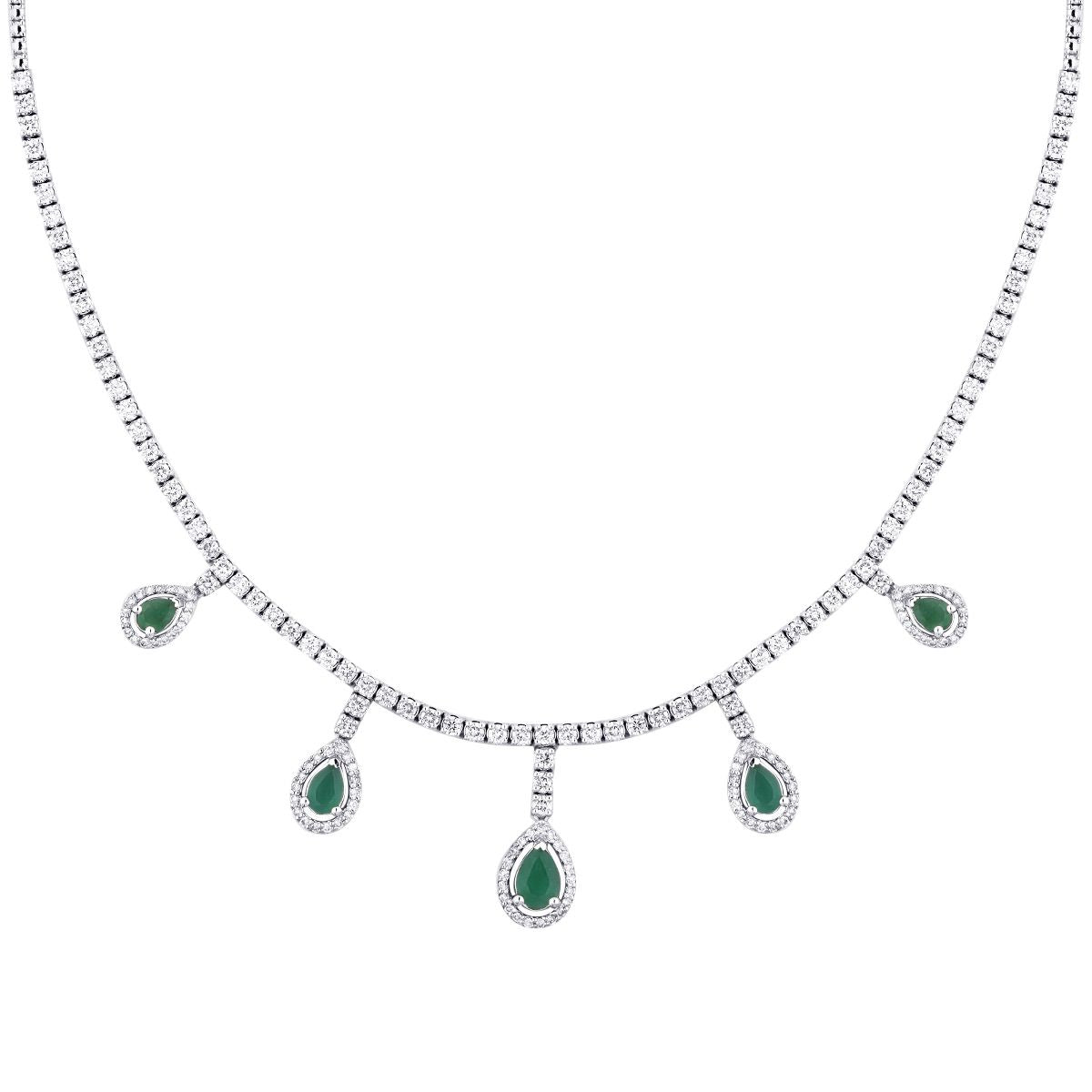 5.80 Carat Diamond Pear Emerald Necklace