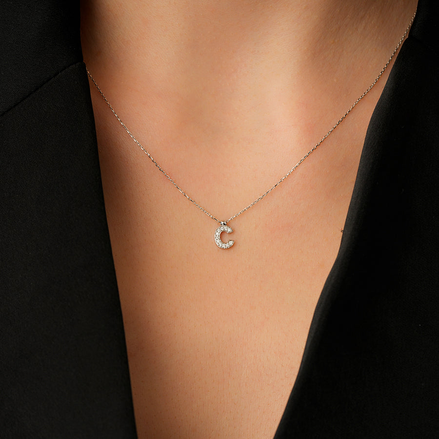 0.06 Carat Diamond C Letter Necklace