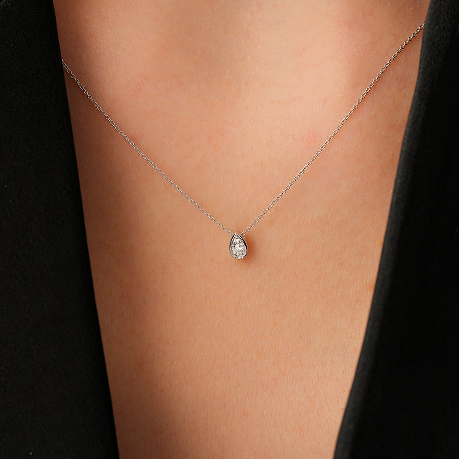0.06 Carat Diamond Round Stone Pear Necklace