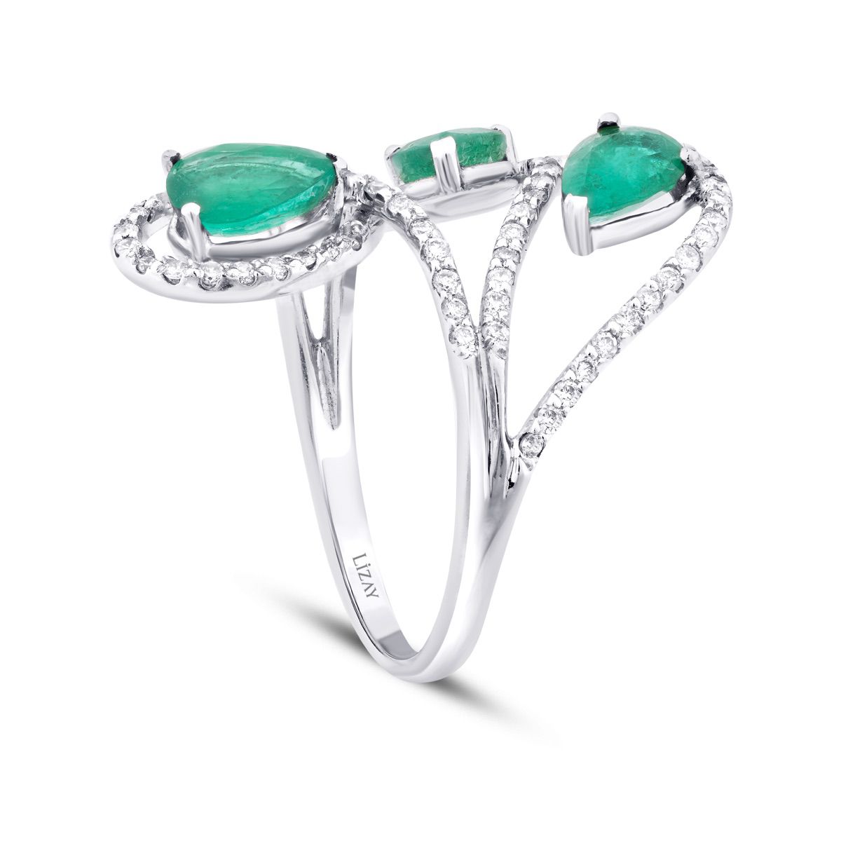 2.35 Carat Diamond Pear Emerald Ring