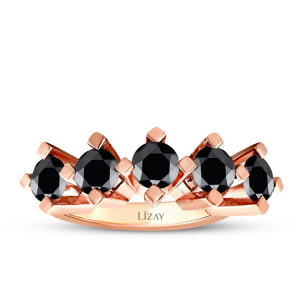 2.39 Carat Black Stone Five Stone Ring