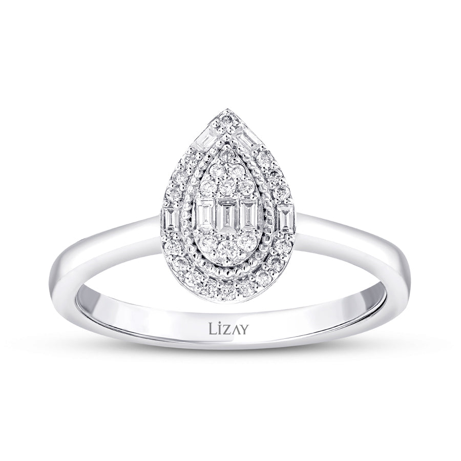 0.17 Carat Diamond Baguette Pear Trend Ring