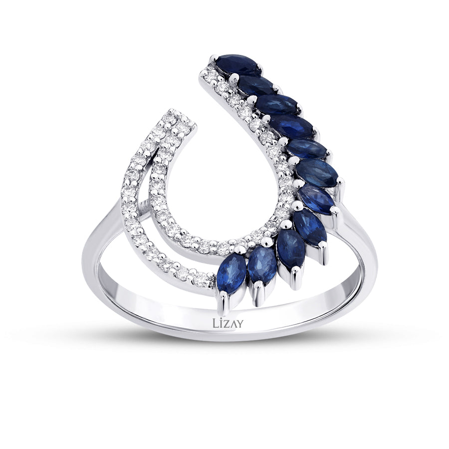 0.81 Carat Diamond Marquise Sapphire Trend Ring