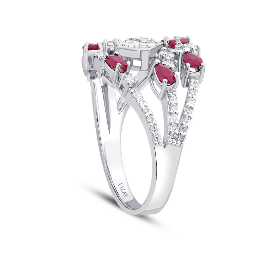 1.12 Carat Diamond Pear Ruby Ring
