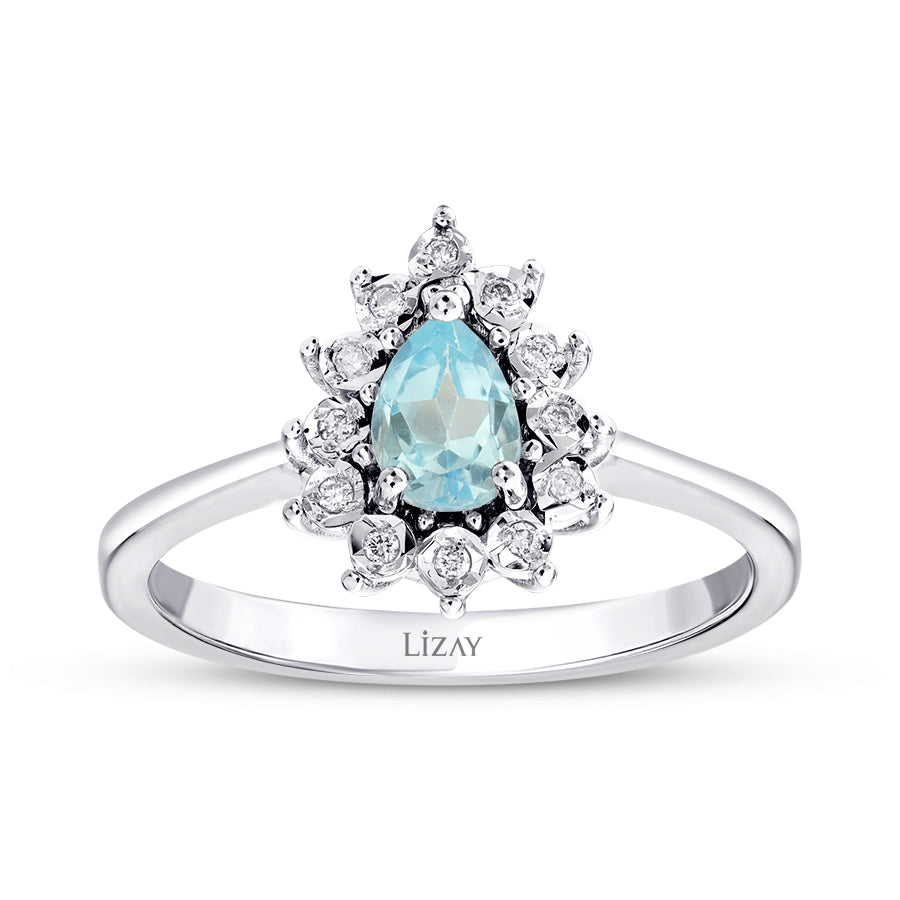 0.57 Carat Diamond Pear Blue Topaz Ring