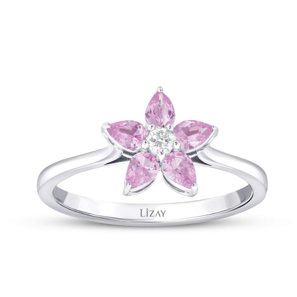0.56 Carat Diamond Pink Sapphire Flower Ring