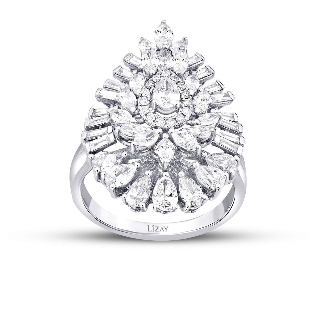 1.91 Carat Diamond Baguette Stone Pear Ring