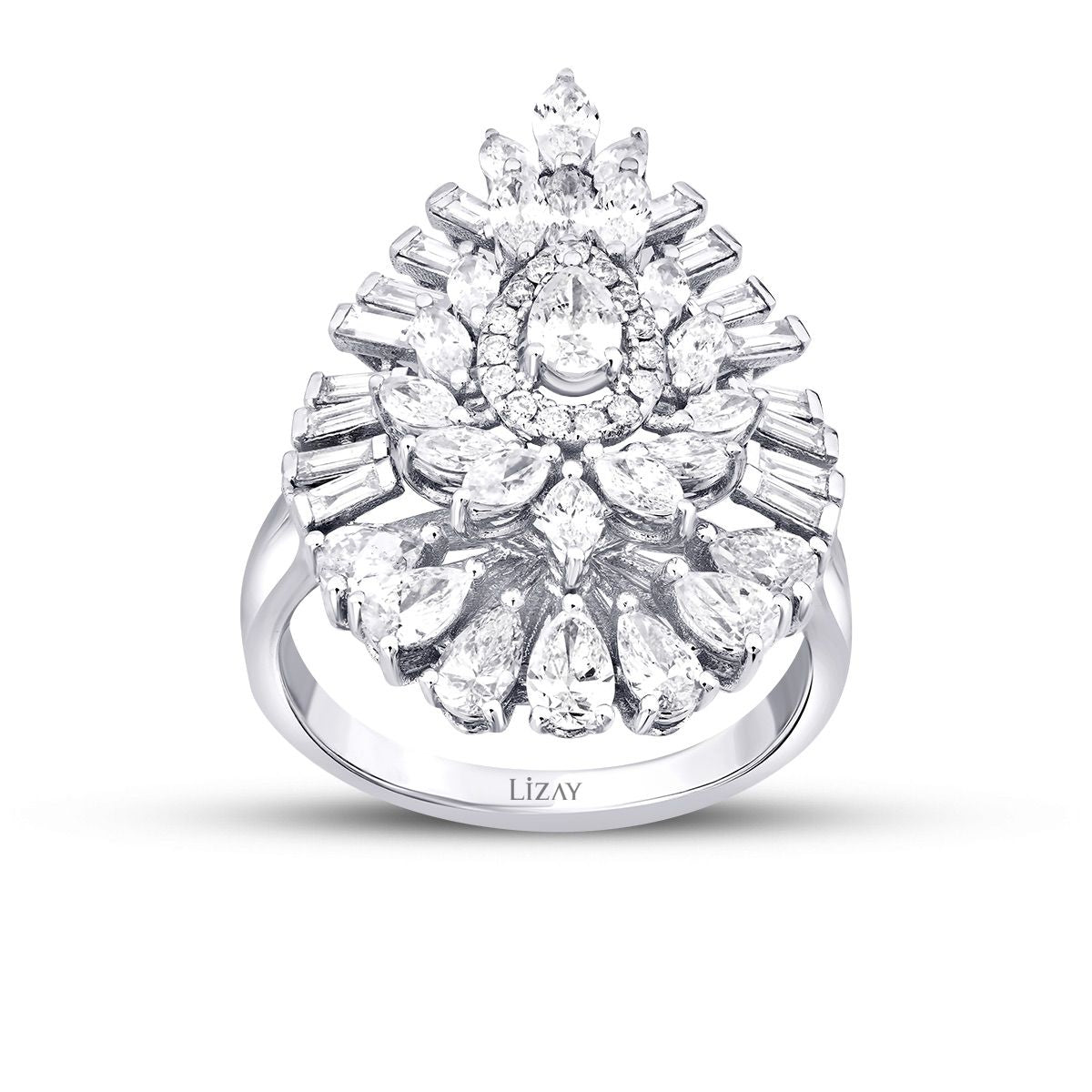 1.91 Carat Diamond Baguette Stone Pear Ring