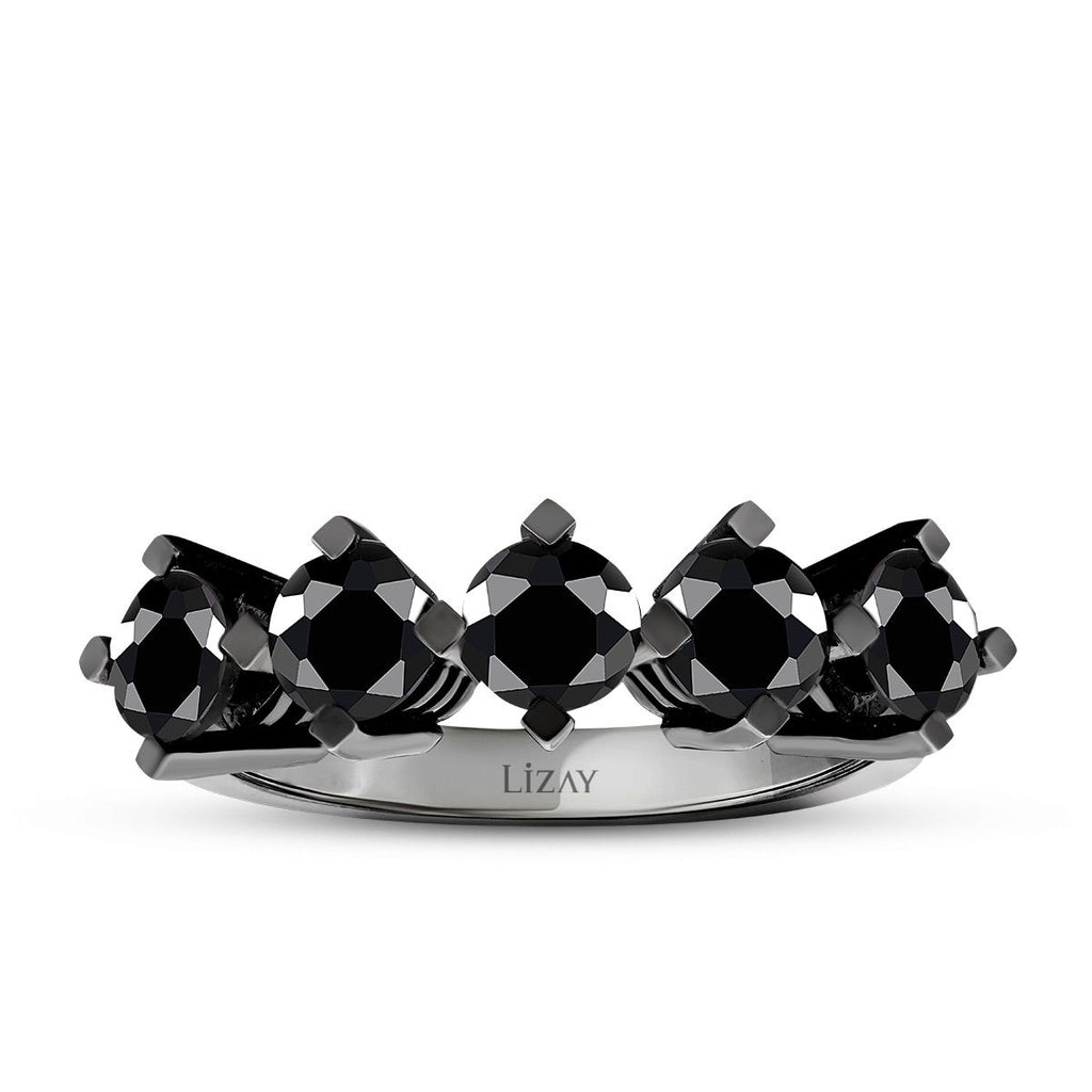 1.55 Carat Black Stone Five Stone Ring
